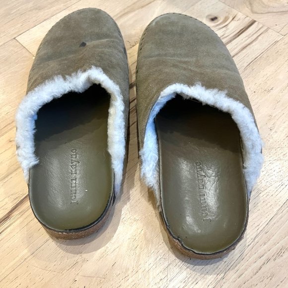 Jenni Kayne Green Shearling Lined Slip-On Loafers, Size 40 (US 10) - Picture 1 of 5